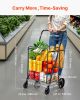 VEVOR Folding Shopping Cart, Jumbo Grocery Cart with Double Baskets, 360° Swivel Wheels, Heavy Duty Utility Cart